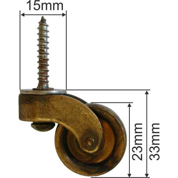 Möbelfußrolle, Möbelrolle antik, Messing patiniert, Rolle: 23mm. Aus