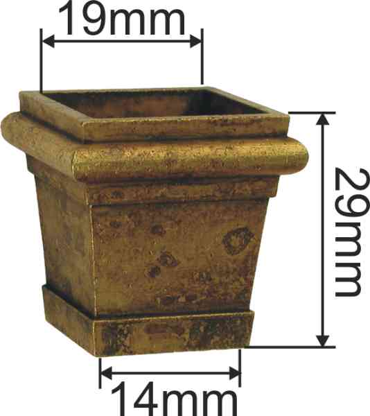 Fußeinfassung Möbelschuh antik, Messing patiniert, Vierkant innen 19mm. Aus Messing gegossen. Bild 3