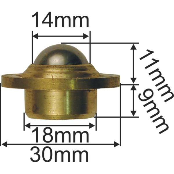 Möbelrolle nostalgisch, Messing roh, 30mm, mit Edelstahlkugel, zum Einbohren Bild 3