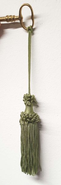 Schlüsselquaste, grün, Länge: 18cm, Viskose, antike, alte Quaste, Quoddel, Quaddel