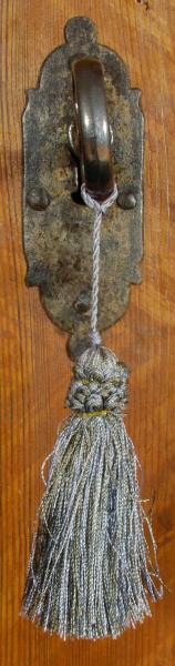 Schlüsselquaste, hellblau oliv, Länge: 16cm, antike, alte Quaste, Quoddel, Quaddel