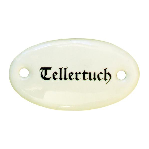 Porzellanschild Tellertuch, Porzellanschilder antik, alt für Küche, Schublade