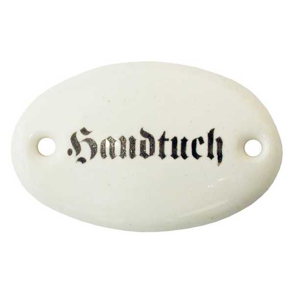 Porzellanschild Handtuch, Porzellanschilder antik, alt für Küche, Schublade
