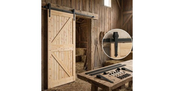 Stahl Schiebetürbeschlag, Schinenlänge 200cm, max. 100kg Tragfähigkeit Schwarz
