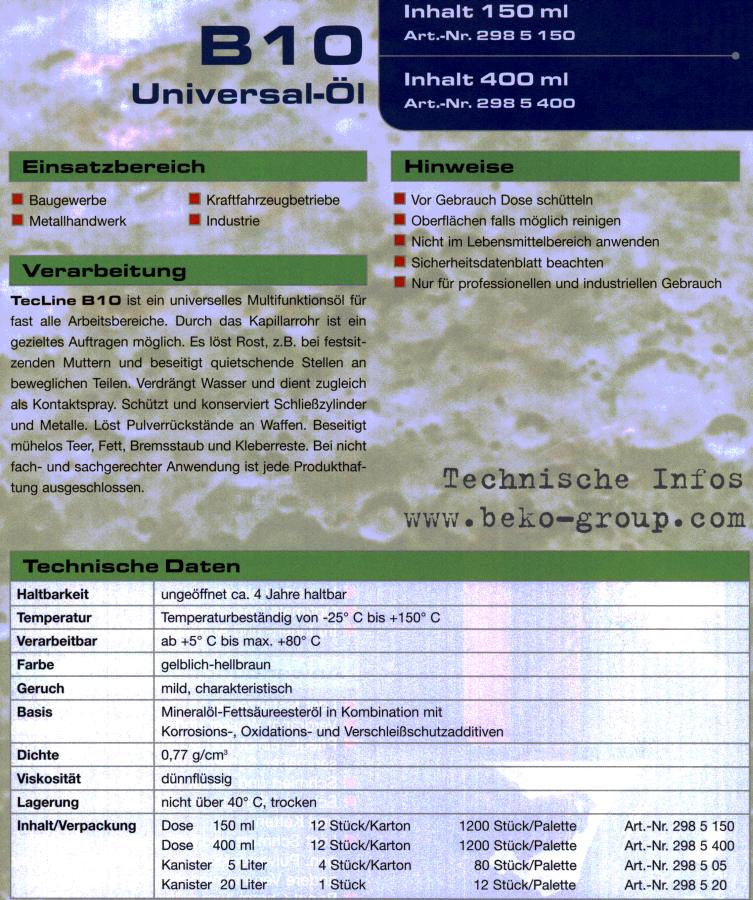 Universalöl, TecLine B10, 150ml von Beko, super Qualität, Sonderpreis Bild 2