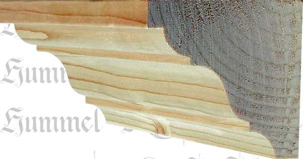 Holzprofilleiste gefräst, Holzleiste antik, Holzzierleisten alte, Fichte, 95cm, 68x63mm