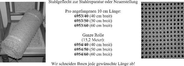 Stuhlgeflecht, Meterware pro 10 cm, 40 cm Breite. Zur Reparatur von alten Stühlen oder Neuanfertigung ist das Flechtwerk bestens geeignet. Bild 2