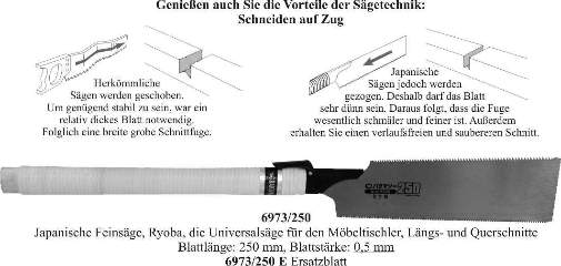 Japanische Feinsäge Modell Ryoba, Blattlänge 250 mm, Blattstärke 0,5mm