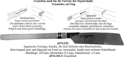 Japanische Feinsägen Kataba, Blattlänge 250 mm, Blattstärke 0,5mm, Zahnabstand: 1,4 mm