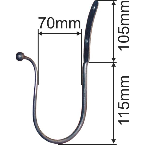 Raffhalter für Vorhänge und Gardinen in Eisen geschmiedet, altgrau, matt klar lackiert, 200x100 mm. Bild 3