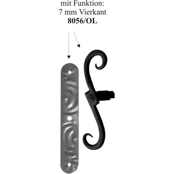 Fensterolive, Eisen blank, mit Funktion: 7 mm Vierkant, Fensterbeschläge historisch, Landhausstil