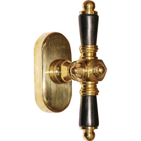 Antike Fenstergriffe rastbar, historisch, Fensteroliven alt, Messing gegossen, poliert unlackiert, Griffstücke Holz schwarz