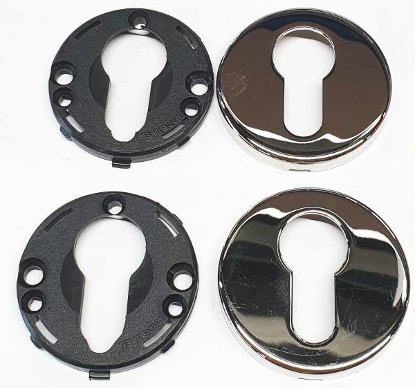 Haustürgarnitur mit 4 Rosetten und schwarzem Holzgriff vernickelt, mit Kunststoffunterteil zum anschrauben Bild 3