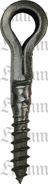 Schlaufe mit Holzgewinde für schwere Türbänder, Eisen handgearbeitet, schwarz, Innendurchmesser 17,5mm