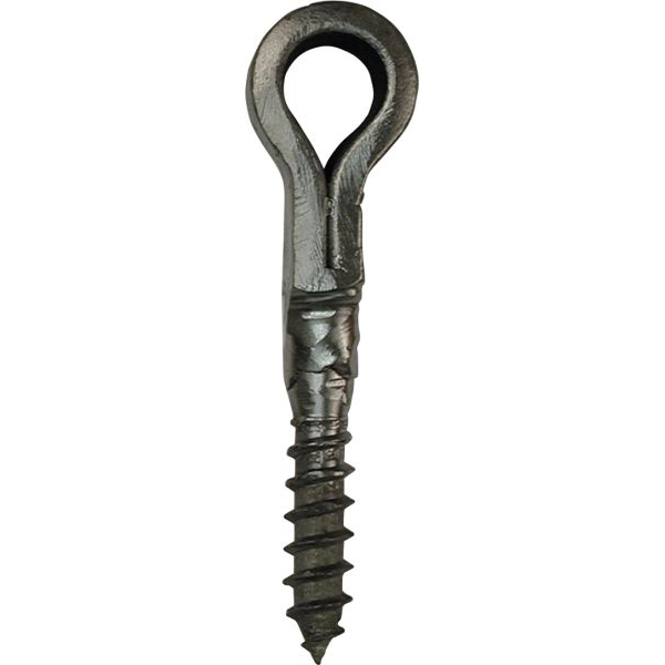 Schlaufe mit Holzgewinde für schweres Türband, Eisen handgearbeitet, schwarz, Innendurchmesser 16,5mm