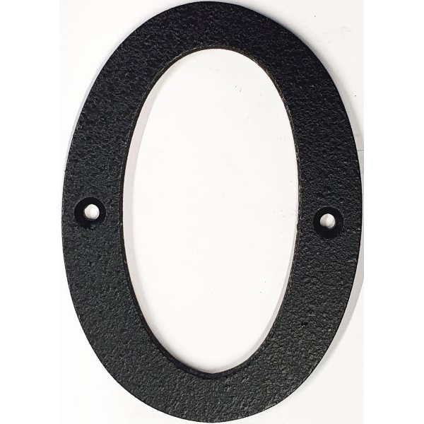 Hausnummer 0 Eisen schwarz antik , Höhe: 110mm. Alte Schriftart