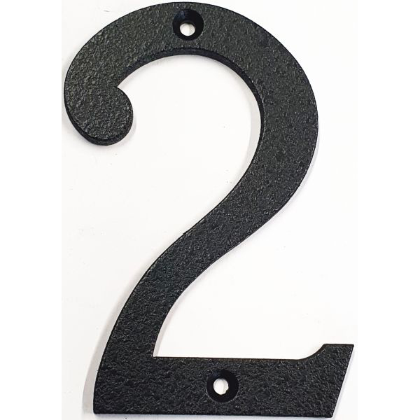 Hausnummer 2 Eisen schwarz antik , Höhe: 110mm. Alte Schriftart
