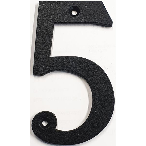 Hausnummer 5 Eisen schwarz antik , Höhe: 110mm. Alte Schriftart