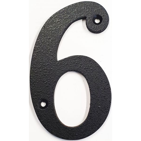 Hausnummer 6 Eisen schwarz antik , Höhe: 110mm. Alte Schriftart