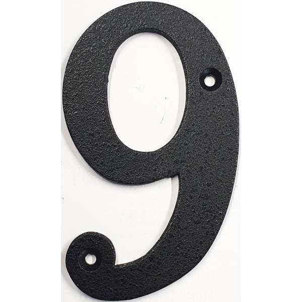 Hausnummer 9 Eisen schwarz antik , Höhe: 110mm. Alte Schriftart