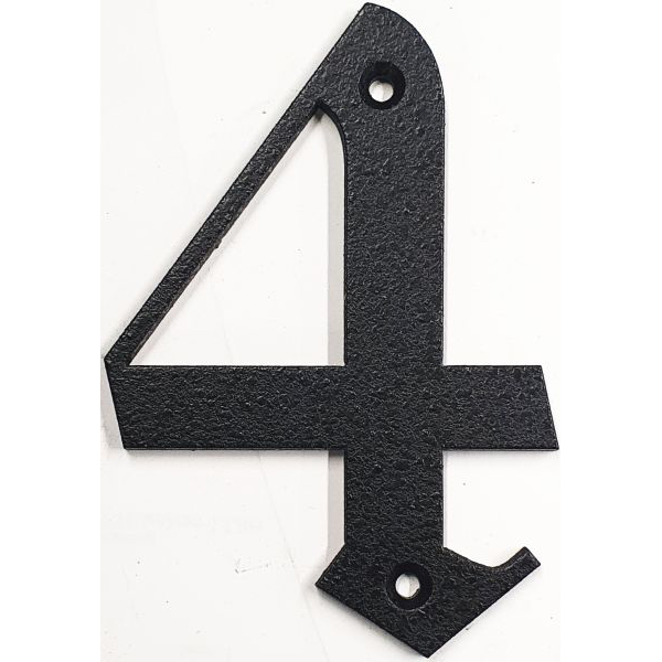 Hausnummer, Zahl 4 Eisen schwarz antik, Höhe: 110mm. Alte Schrift in Metall