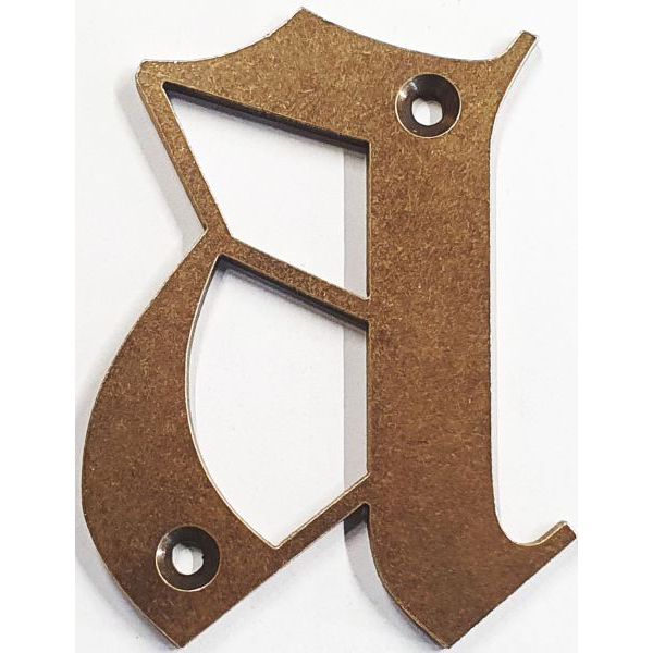 Hausnummer a Messing patiniert unlackiert, Höhe: 110mm. Alt antik.