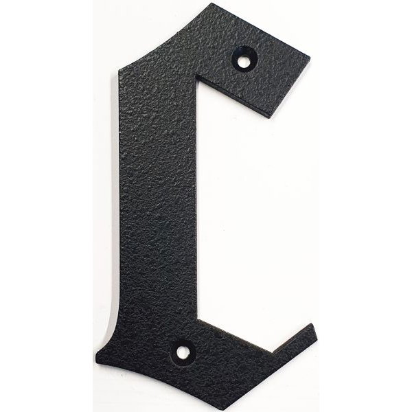 Hausnummer, Zahl c Eisen schwarz antik, Höhe: 170mm. Alte Schrift