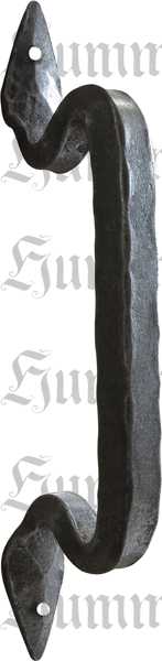 Stoßgriff antik, alter Haustürgriff aus Eisen geschmiedet, altgrau, matt klar lackiert, Höhe: 250mm