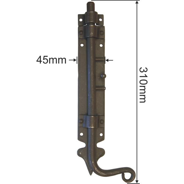 Stangenriegel schmiedeeiserne Türriegel antik alt, für antike 2-flügelige Tür rechts, ohne Feder Bild 3