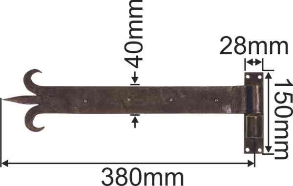 Langband antik mit Plattenkloben, geschmiedetes Türband lang für Altbau, Eisen geglüht, matt klar lackiert Bild 3