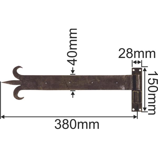 Langband historisch mit Plattenkloben, geschmiedetes Türband lang für Altbau gerostet, gewachst, 400mm lang Bild 3