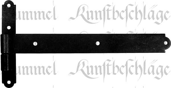 Türbänder antike, historisches Langband mit Plattenkloben, Eisen handgearbeitet, matt schwarz lackiert, 300mm lang