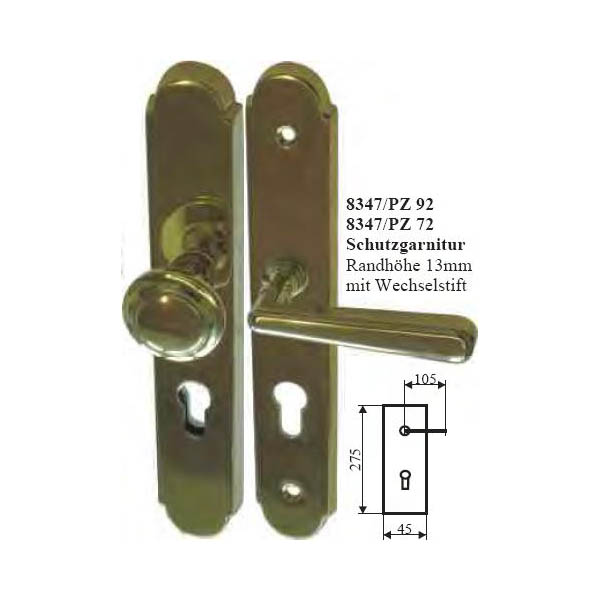 Drückergarnituren antik Messing patiniert, Jugendstil Schutzgarnituren, Haustürgarnitur mit Wechsel, PZ92 Bild 3