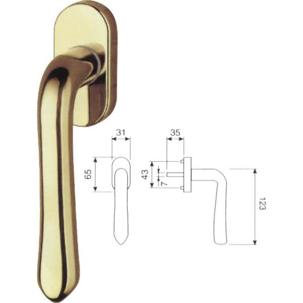 Fenstergriff antik, Bauhausstil Fensterolive mit Rasterung, Messing gegossen, poliert lackiert, Auslaufmodell, nur noch 3 Stück verfügbar Bild 3