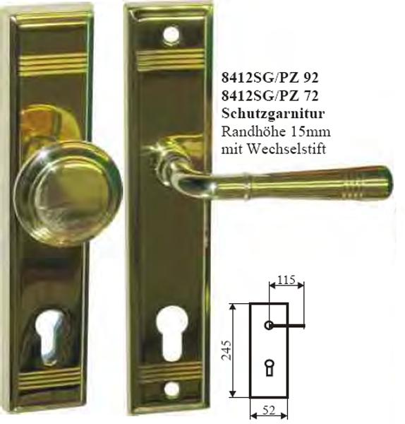 Schutzgarnituren, Haustür-Garnituren, Jugendstil Türdrückergarnituren antik, Wechselgarnituren Messing gegossen, poliert lackiert, PZ 72 Bild 3