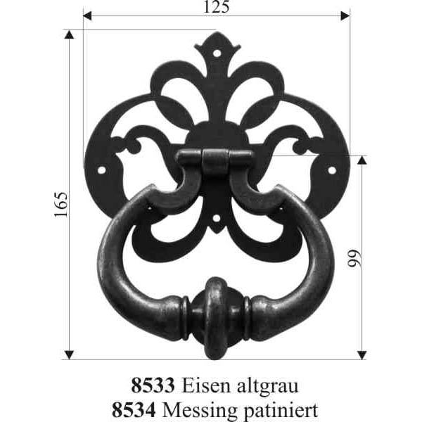Türklopfer antik, schmiedeeisern, Eisen gegossen, altgrau, matt klar lackiert Bild 3