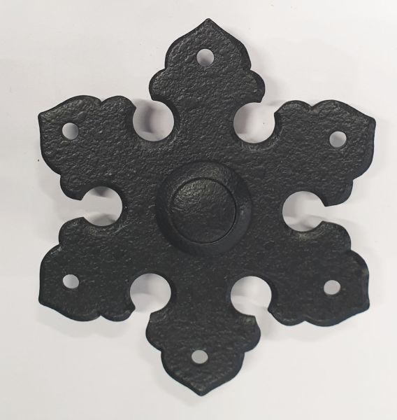 Türklingel rustikal Eisen schwarz, Klingelplatte antik, alt, nostalgisch, historisch. Antike Haustürbeschläge für altes Landhaus.