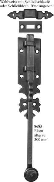 Türriegel antik alt, rustikal, in Eisen matt schwarz lackiert 300mm, Stangenriegel für alte und neue Tür, mit Feder Bild 2