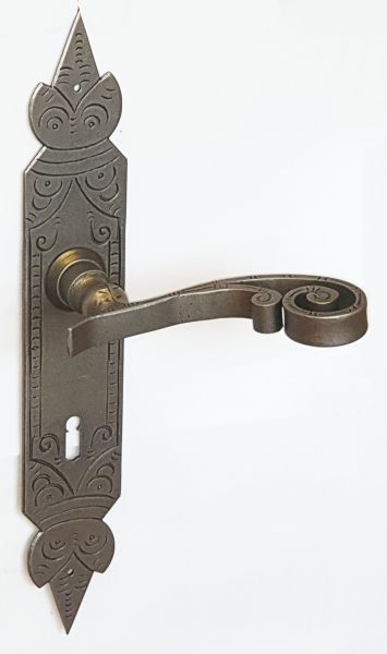Halbgarnitur alte, Eisen ziselliert, altgrau, retro Türgriff auf Langschild, antike Türbeschläge, für eine alte Eisen Garnitur