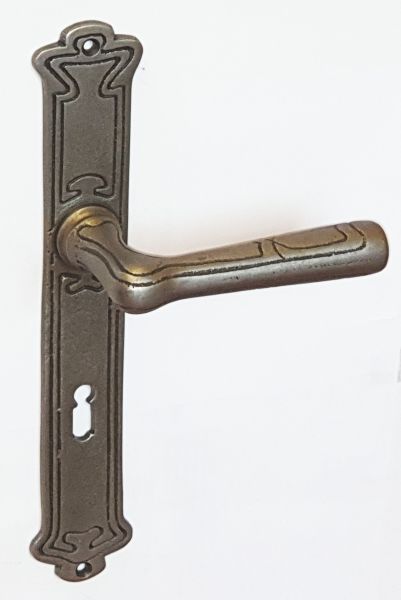 Halbgarnitur alte, Eisen gegossen altgrau, retro Türgriff auf Langschild, Jugendstil Türbeschläge, für eine alte Eisen Garnitur