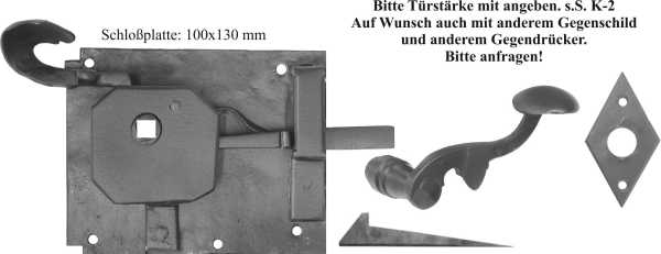 Türschlösser alte, antike, Zimmertürschlossgarnitur in Eisen schwarz, DIN links, Dornmaß: 100mm Bild 2