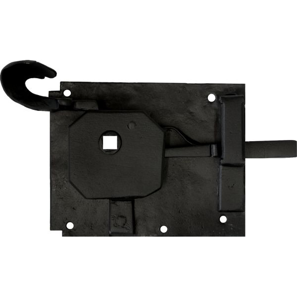 Türschlösser alte, antike, Zimmertürschlossgarnitur Eisen matt schwarz, DIN links, Dornmaß: 60mm