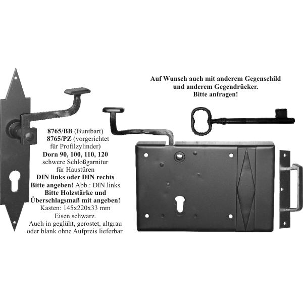 Haustürschloss Garnitur Profilzylinder, Eisen schwarz, DIN rechts, Dornmaß: 90mm Bild 2