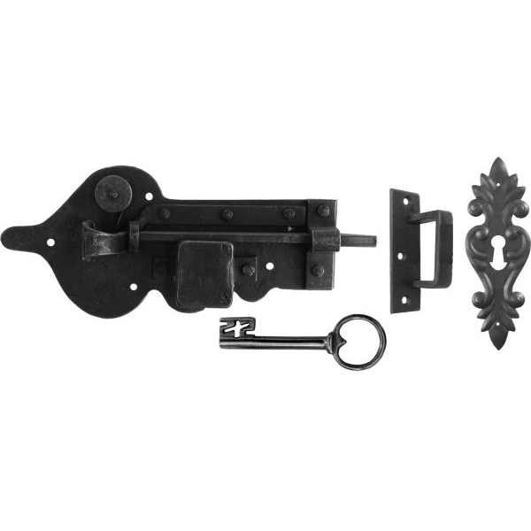 Türschloss altes, antikes, für Altbau, Zimmertürschlossgarnitur Eisen geglüht, DIN links, Dornmaß: 100mm Bild 2