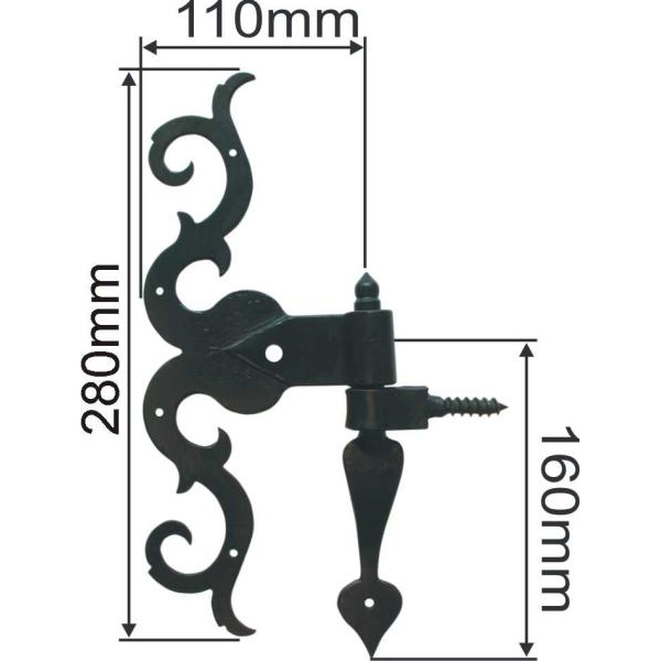 Türband mit Kloben, Torband antik alt, historische antike Türbänder für Zimmertüren und Haustüren, Eisen matt schwarz lackiert, Höhe: 300mm Bild 3