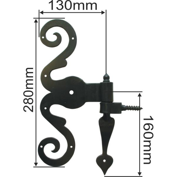 Türband und Kloben, Torband antik alt, Historie, antike Türbänder für Zimmertüren und Haustüren Eisen matt schwarz lackiert, Höhe: 280mm Bild 3