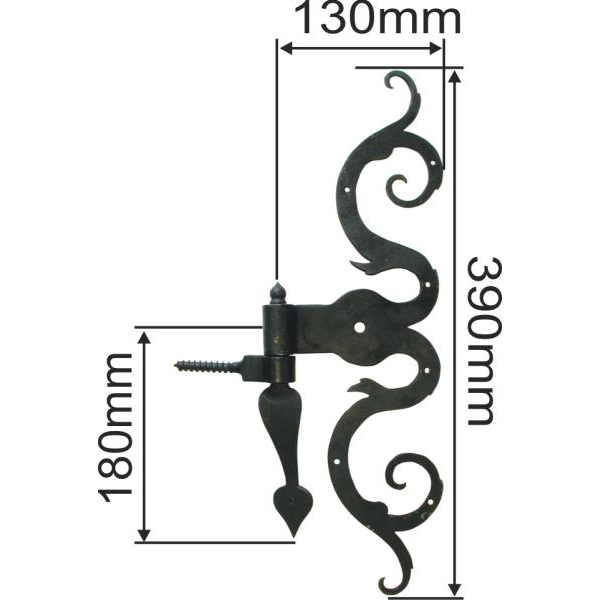 Türband mit Kloben, altes Torband antikes, historische antike Türbänder für Zimmertüren und Haustüren, Eisen matt schwarz lackiert, Höhe: 390mm Bild 3