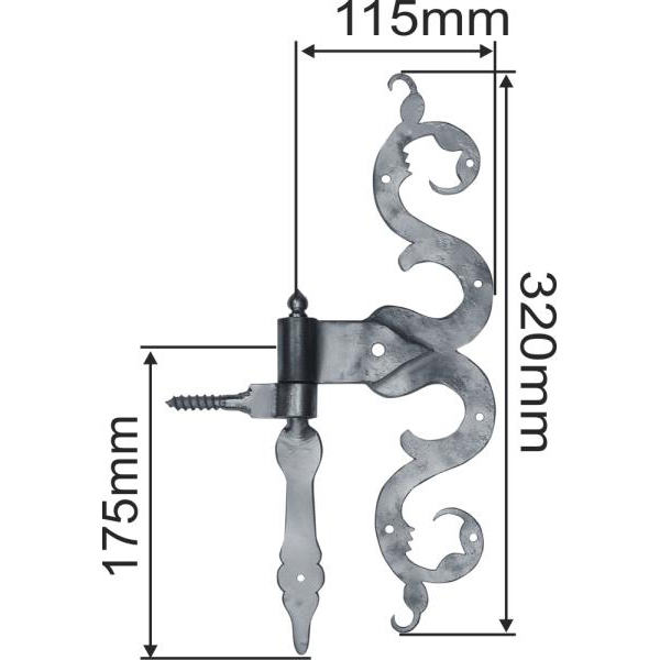 Türband mit Kloben nostalgisch, Torband antik alt, historische antike Türbänder für Zimmertüren und Haustüren Eisen matt schwarz lackiert, Höhe: 325mm Bild 3