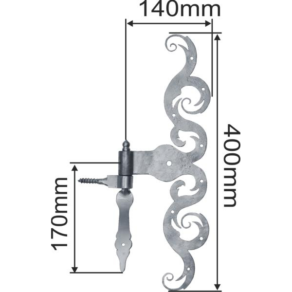 Türband antik, mit Kloben und Schlaufe, Türbänder rustikal für Altbau und Neubau, Eisen geglüht, matt klar lackiert, Höhe: 380mm Bild 3