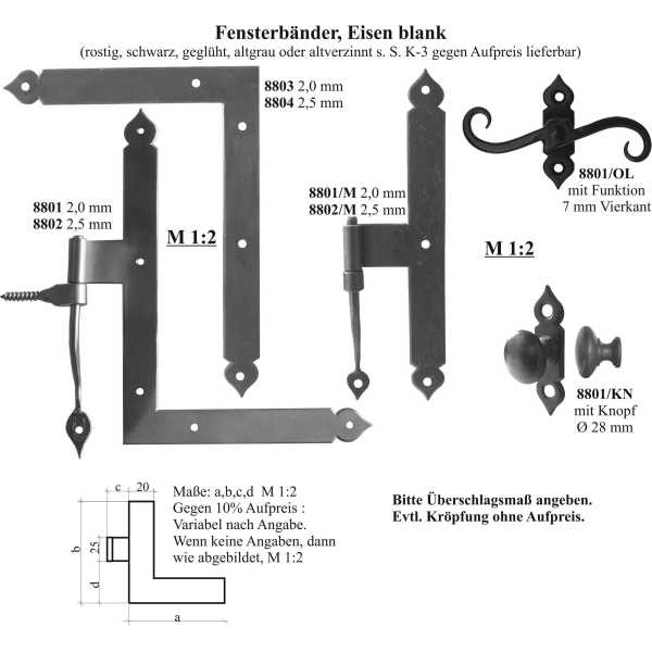 Fensterknopf mit Rosette, Eisen blank, 2,0mm stark, Kastenfenster Beschläge Bild 3